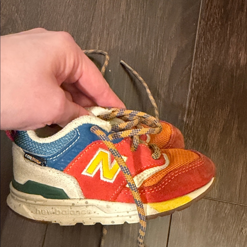 New Balance Kids Orange & Red Suede Mesh Sneakers with Blue Accents - Picture 6 of 8